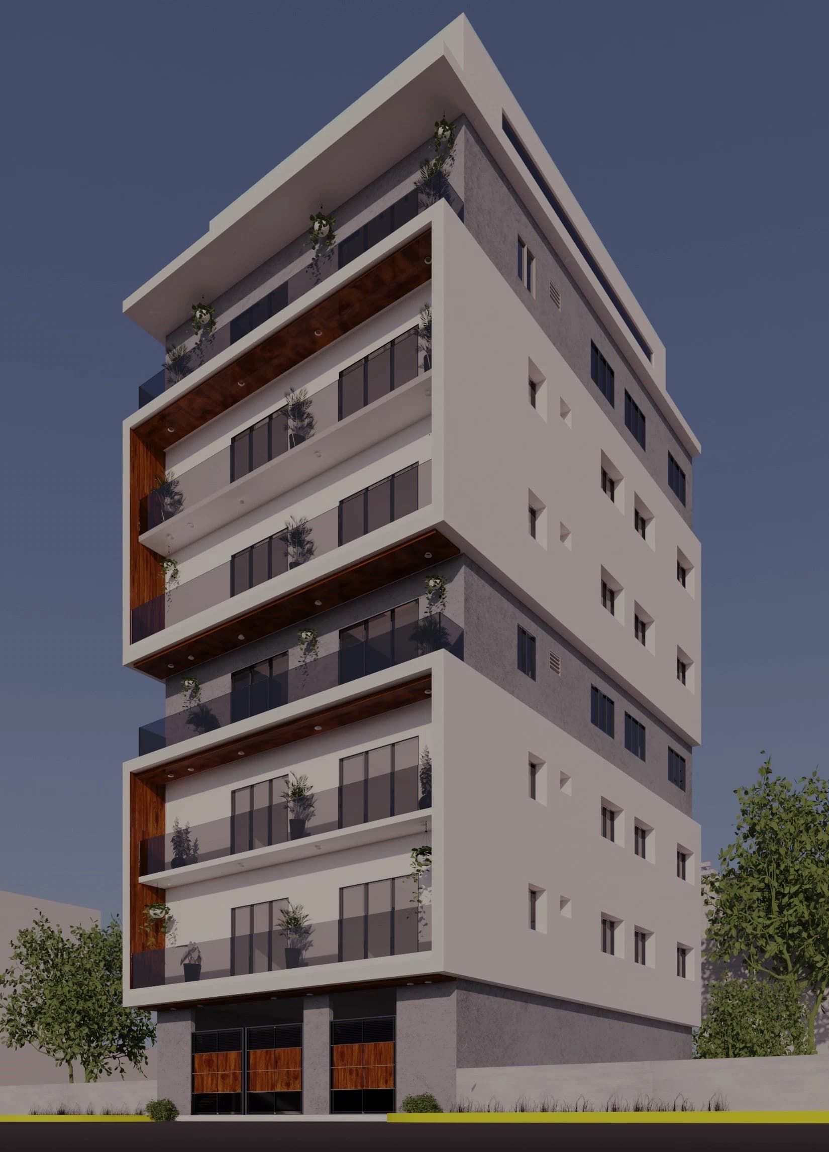 Daytime exterior view of a multi-storey residential building