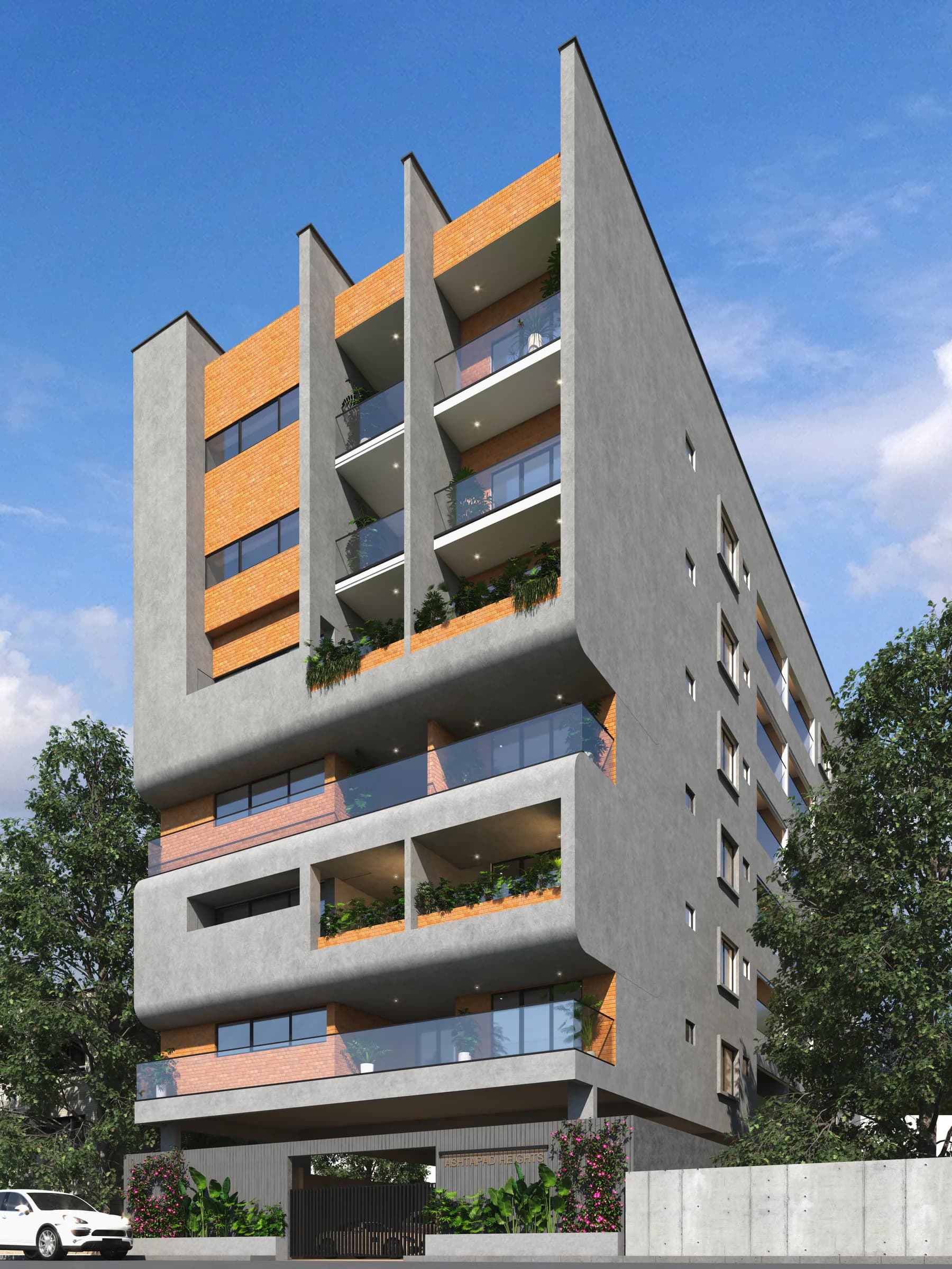 Daytime exterior view of a multi-storey residential building
