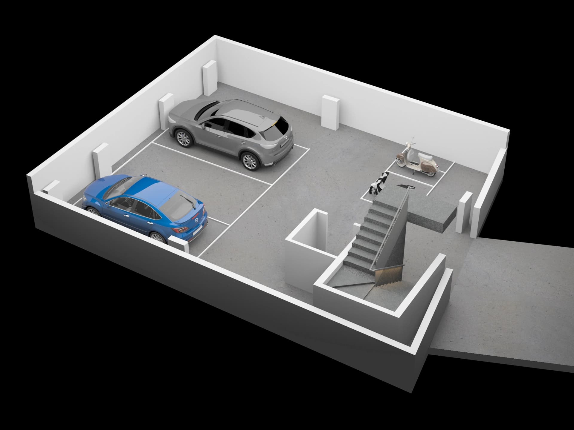Parking-level cut-section drawing