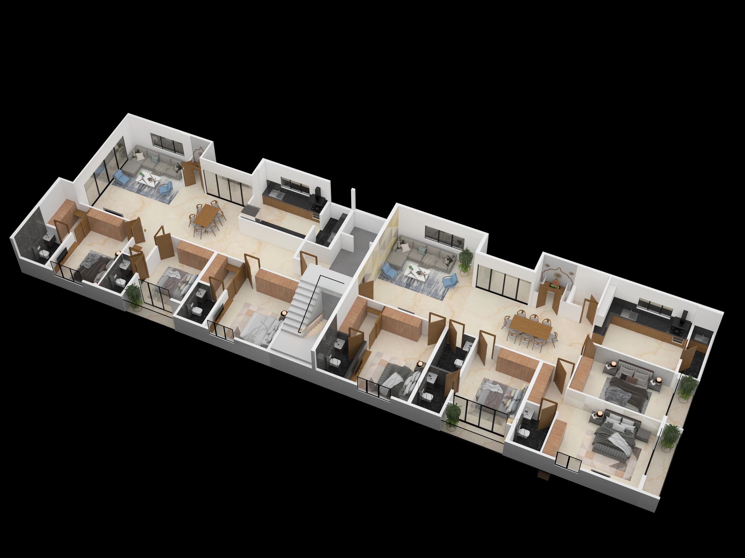 Isometric residential building view with outdoor context