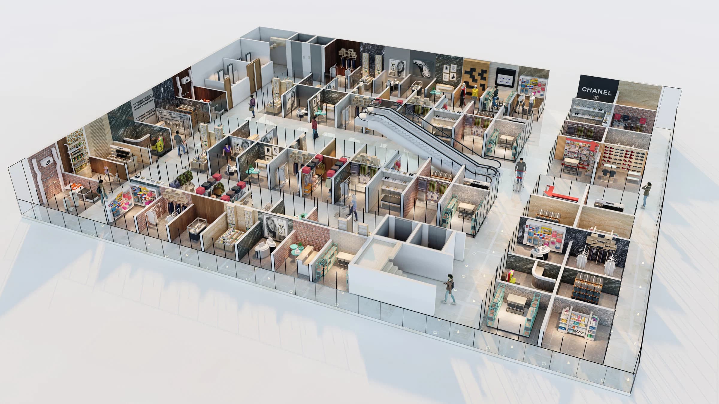 Isometric first-floor layout with interior spaces