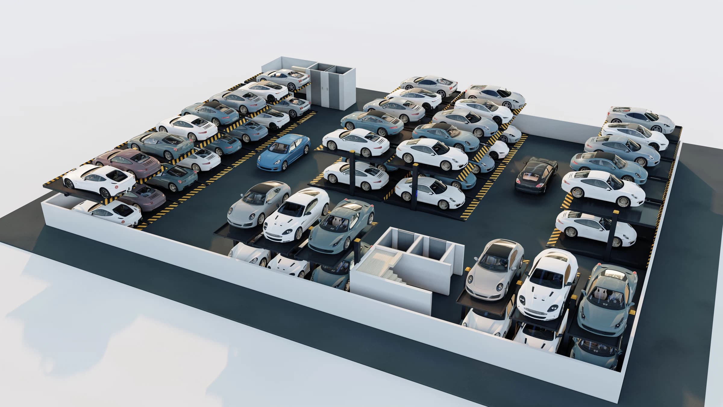 Isometric basement-level parking layout