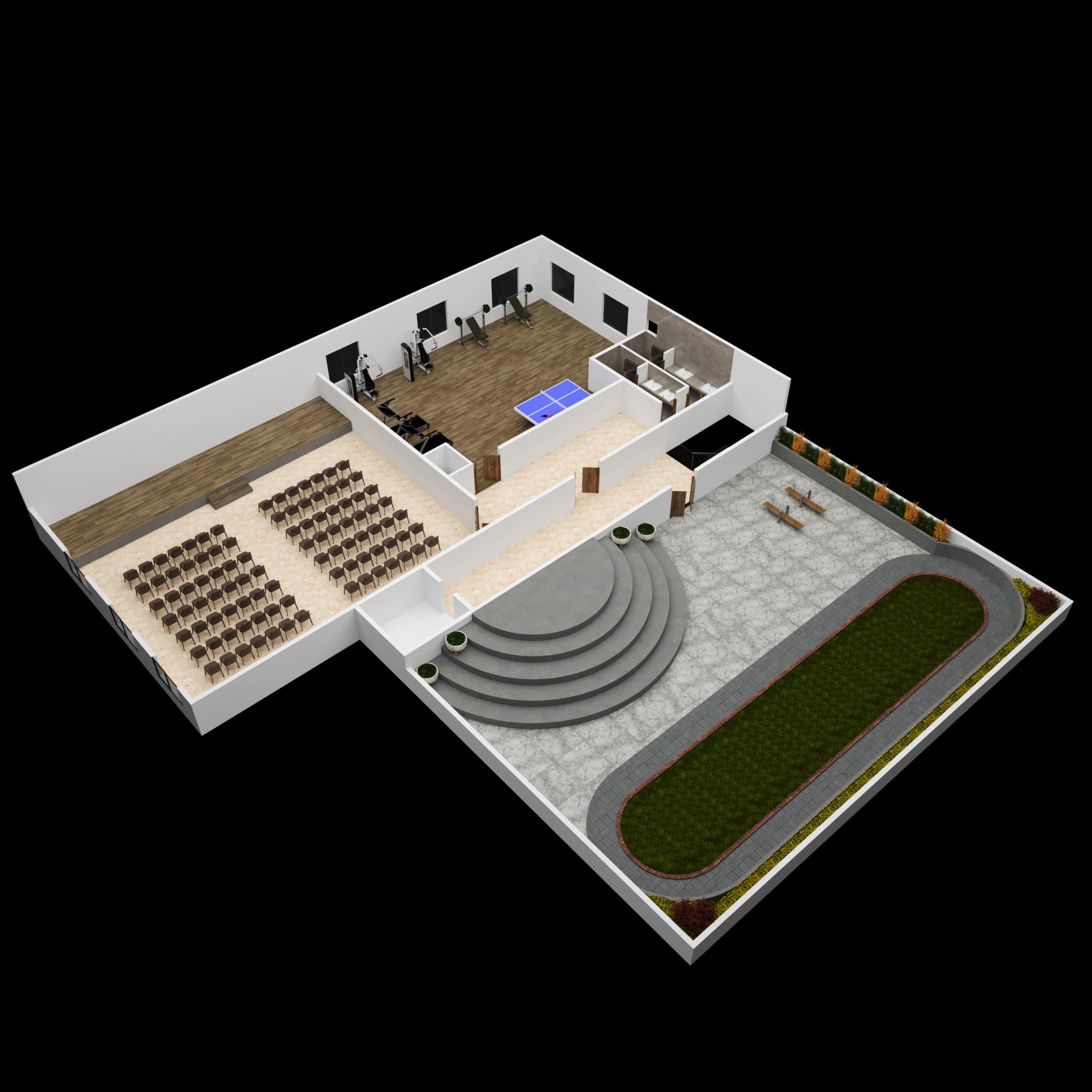Isometric terrace-level layout