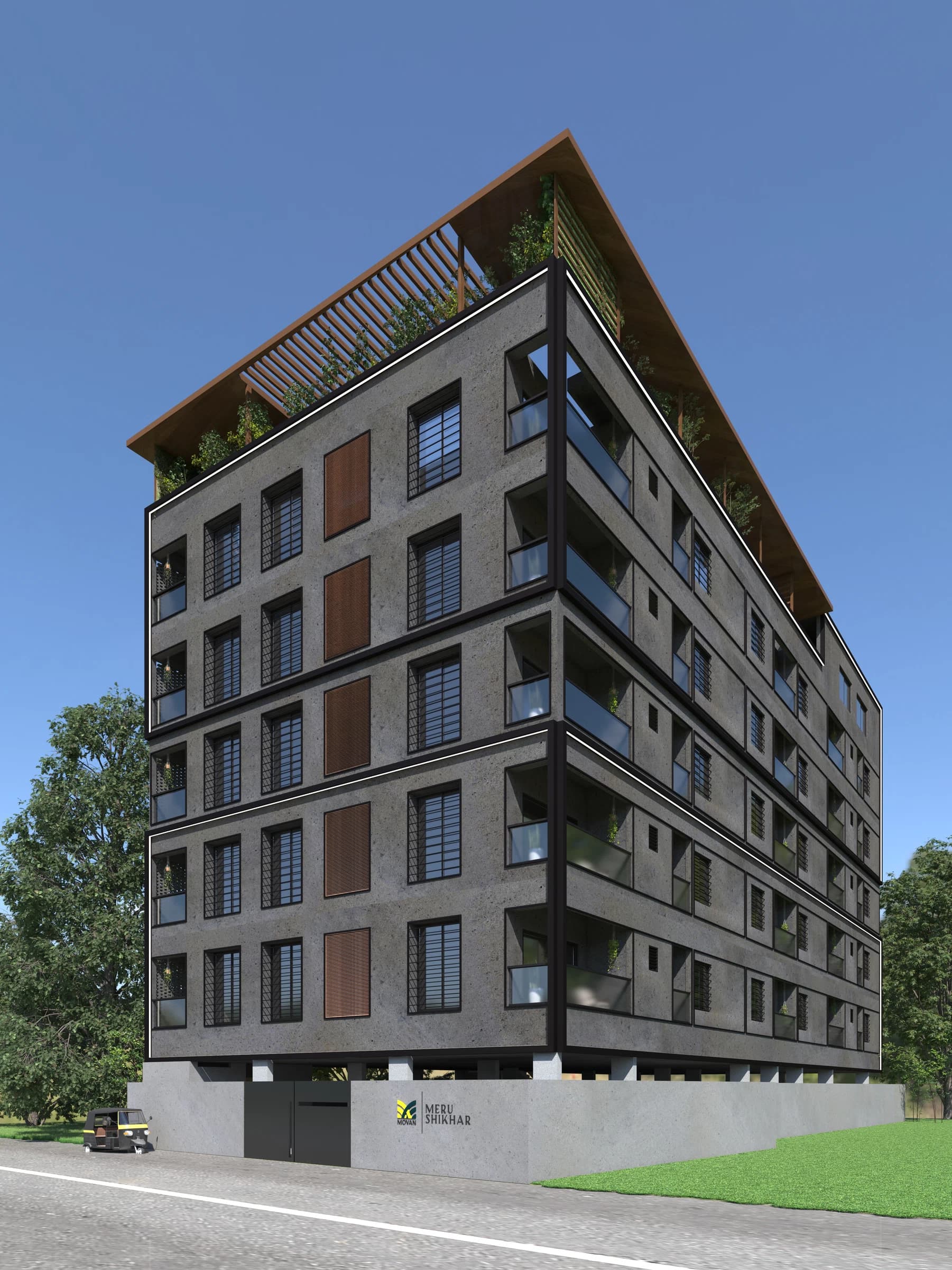 Daytime exterior view of a residential building