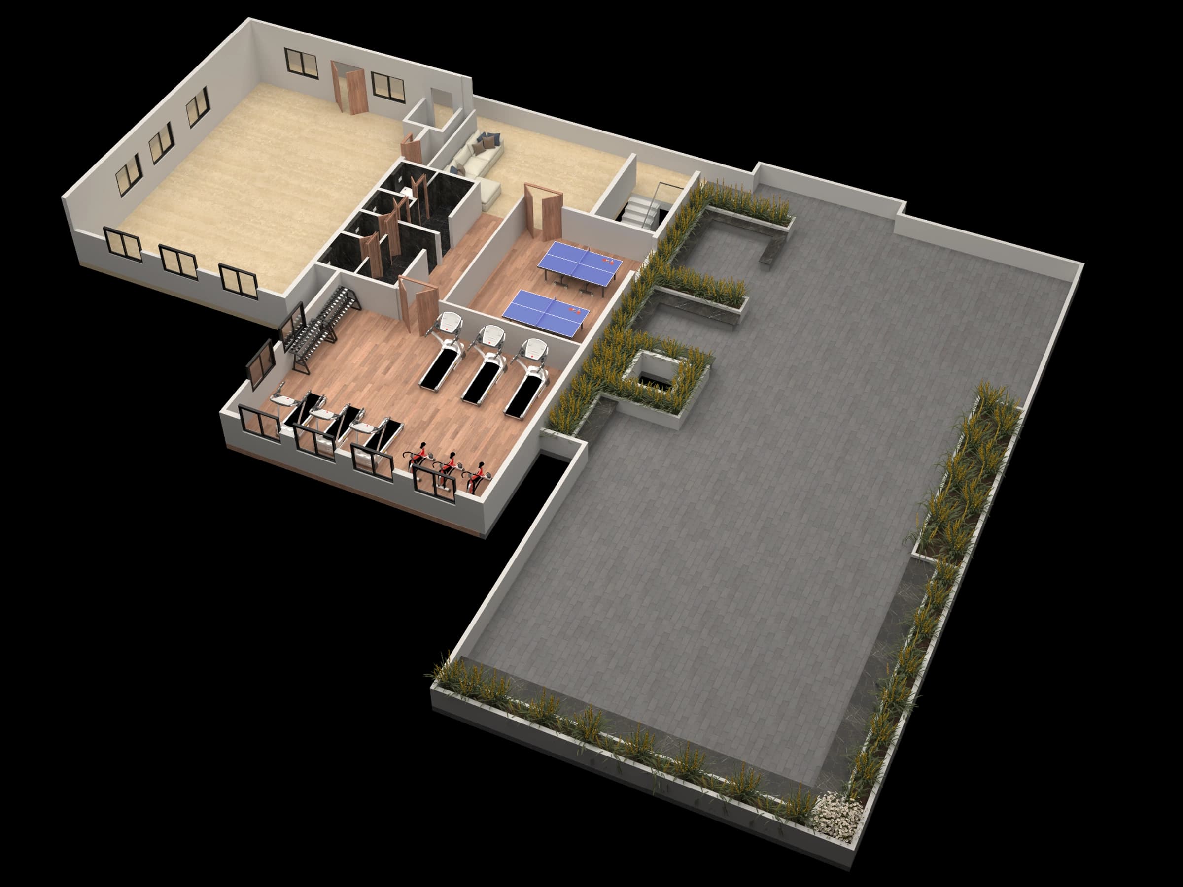 Isometric building and floor layout view