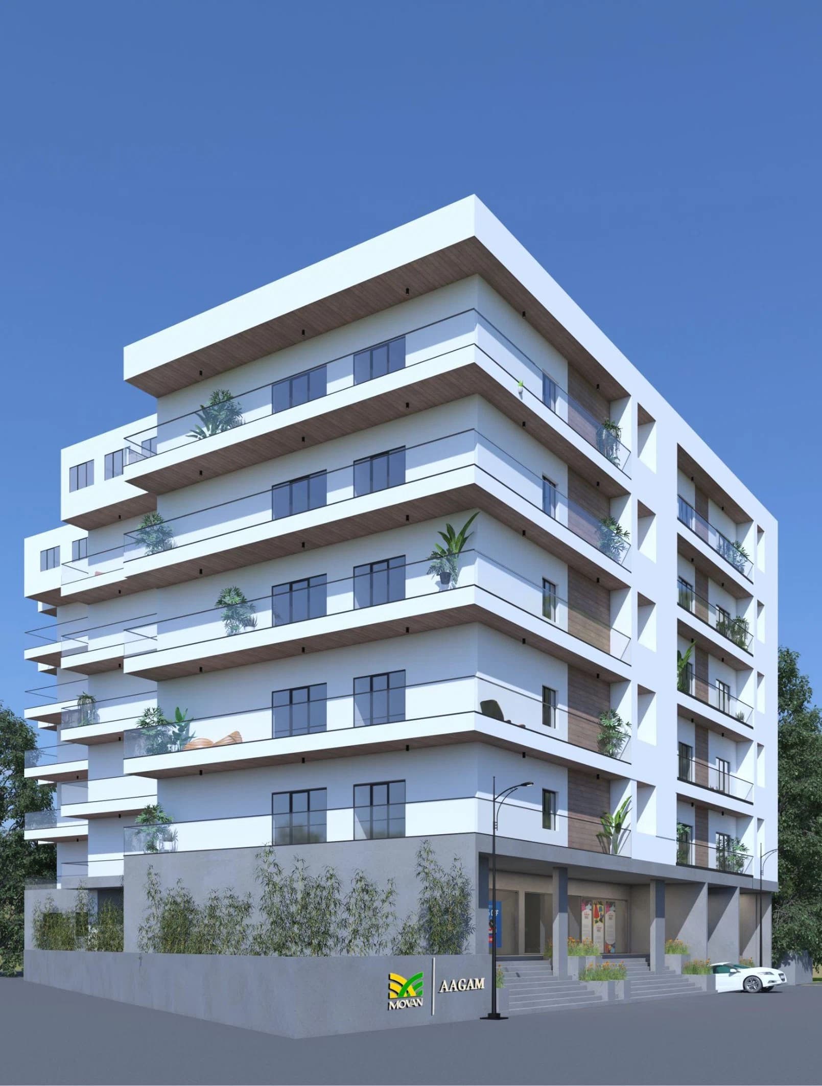 Daytime exterior view of a residential building