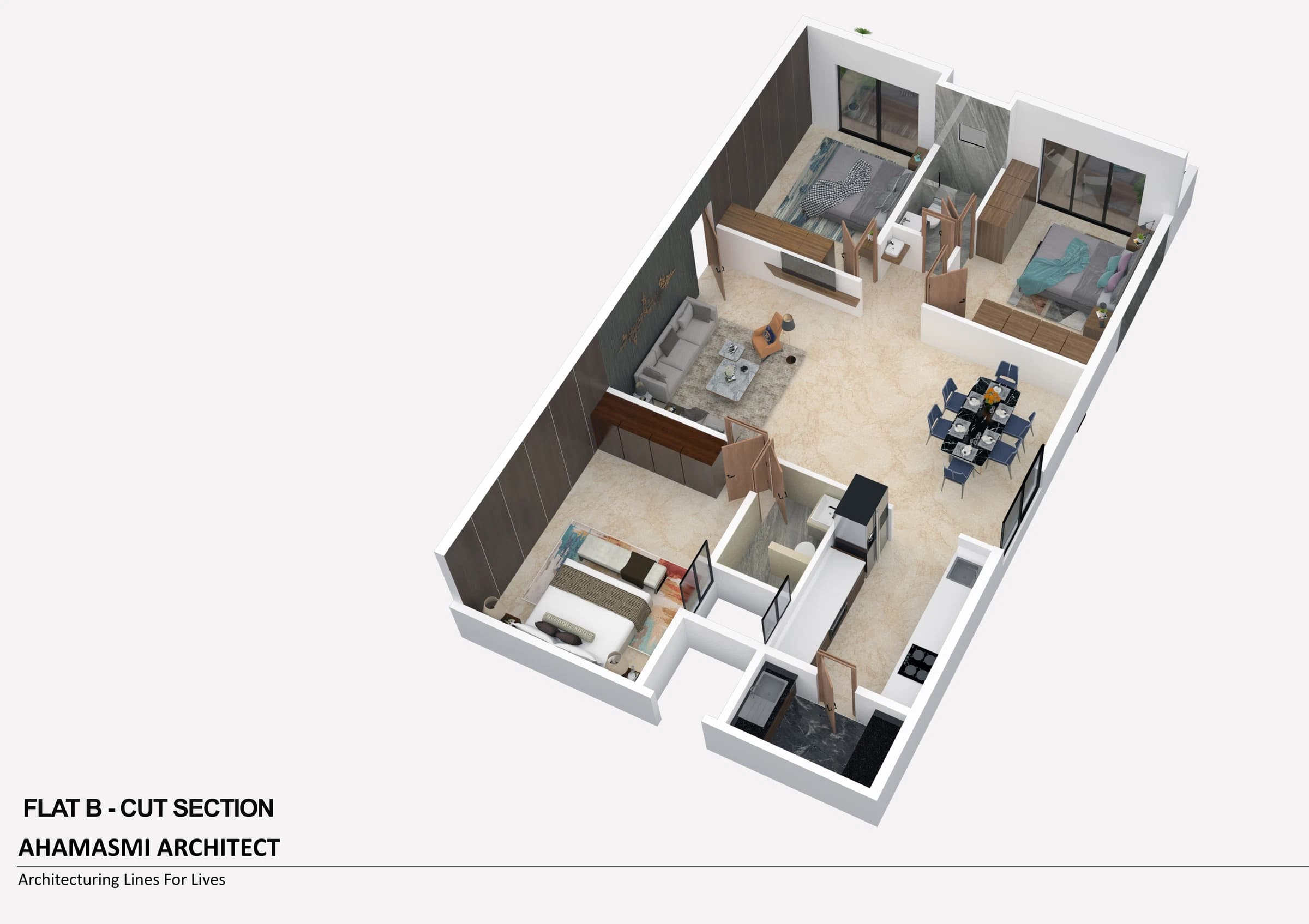 Isometric apartment cut-section layout