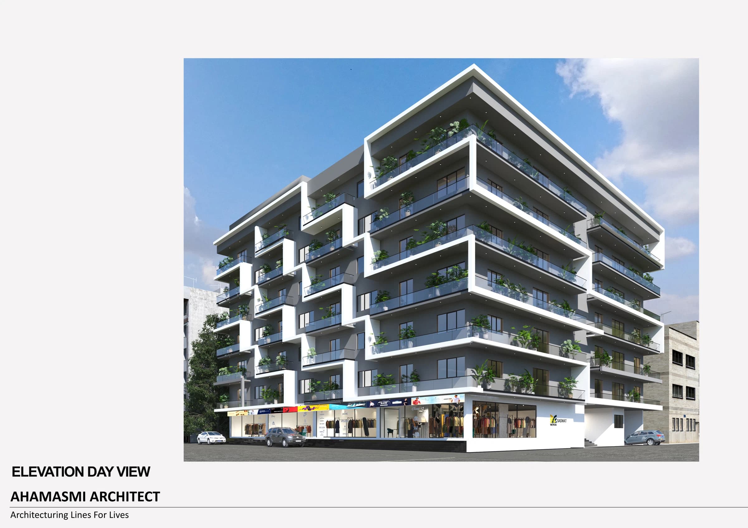 Daytime exterior view of a multi-storey residential building