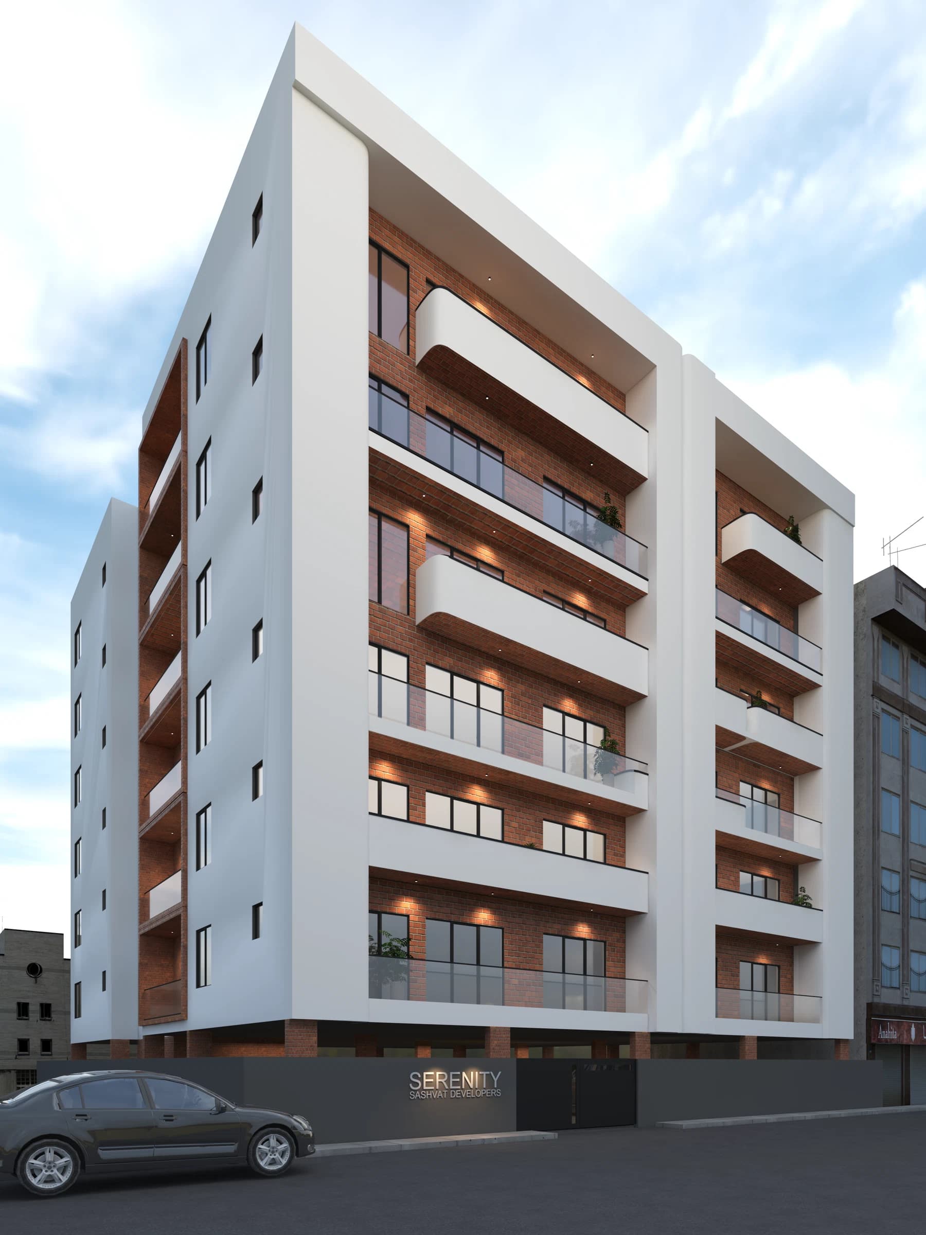 Daytime exterior view of a residential building