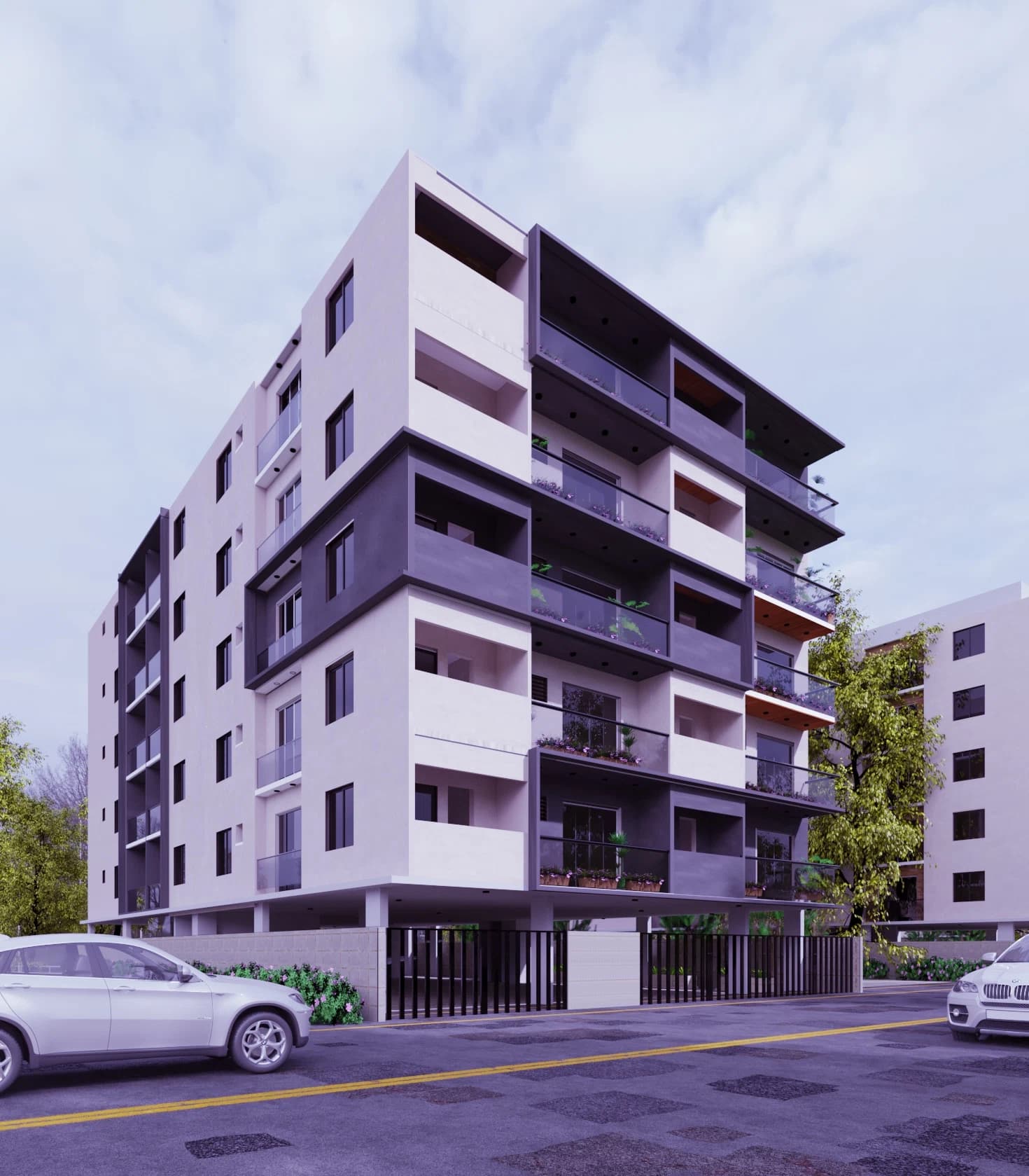 Daytime exterior view of a multi-storey residential building