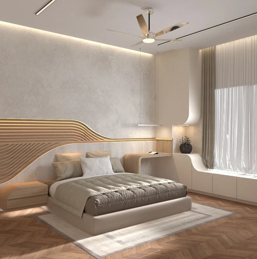 Bedroom corner with bed and window