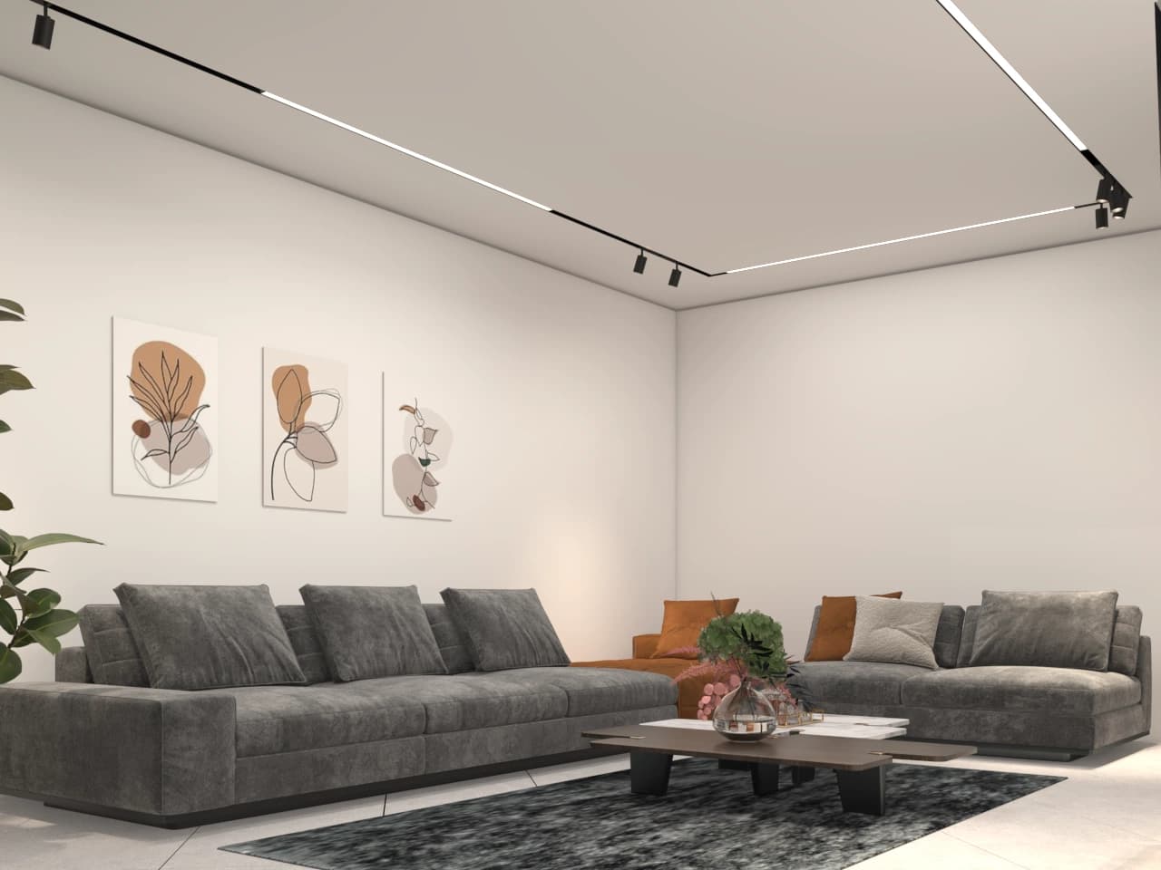 Living room with sofa and feature wall