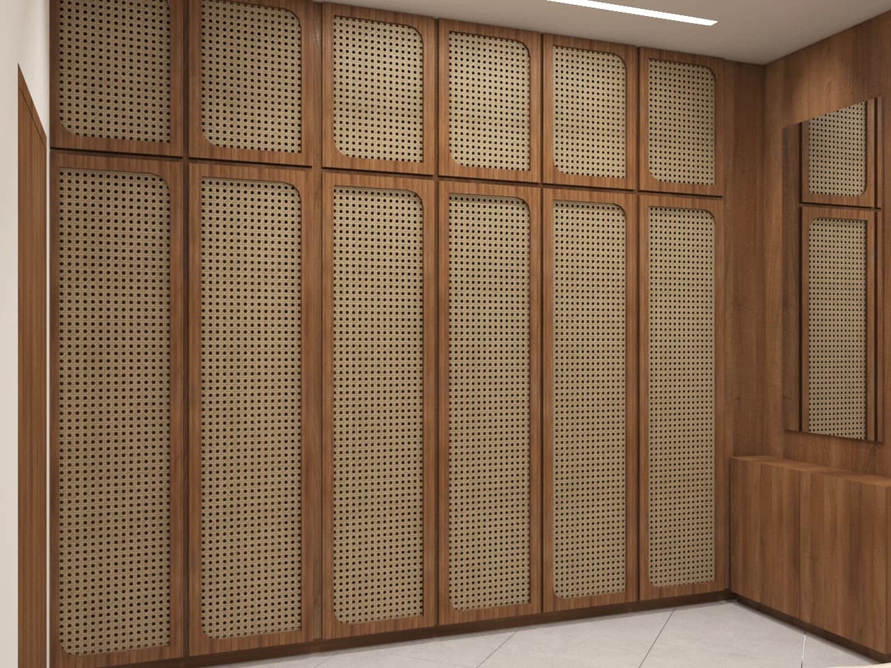 Wardrobe wall with timber doors