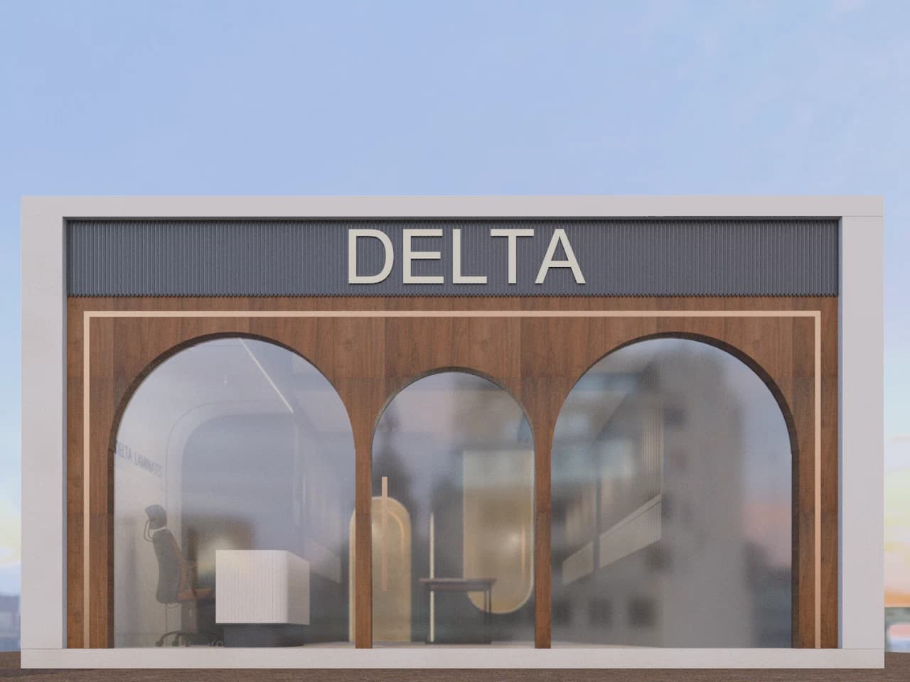 Material display area with table and wall panels