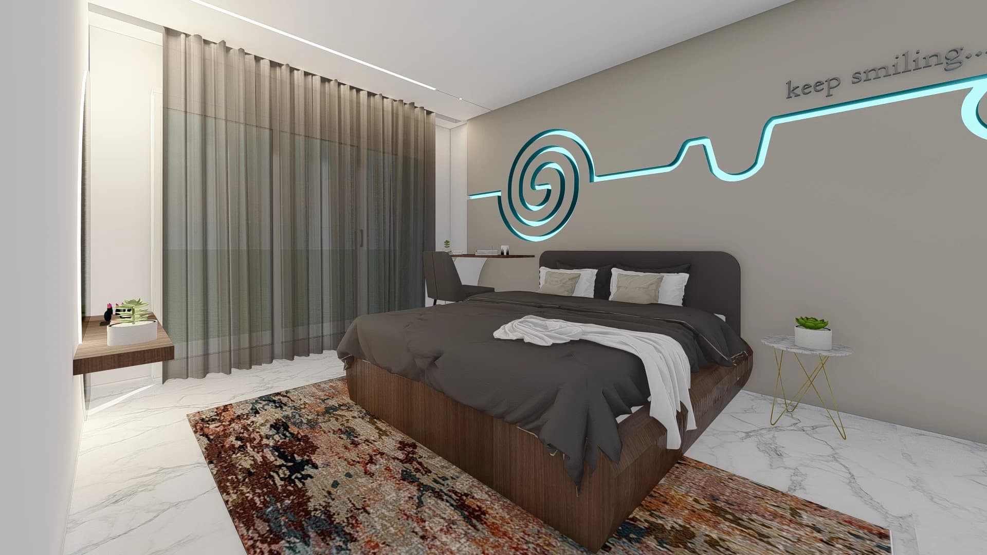 Bedroom with bed and decorative wall lighting