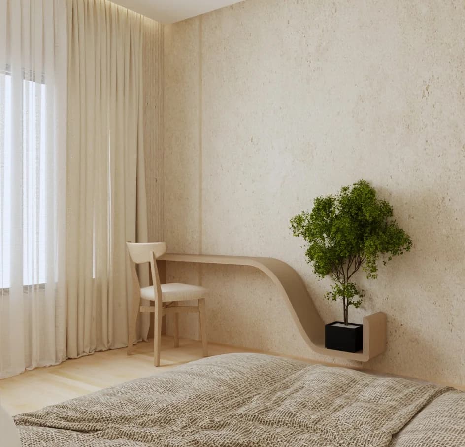 Bedroom study area beside a window