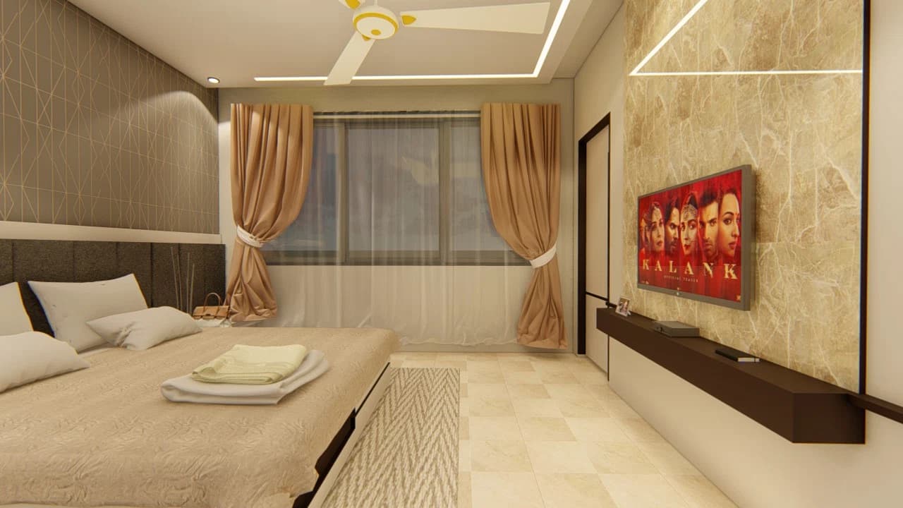 Bedroom with bed and television wall