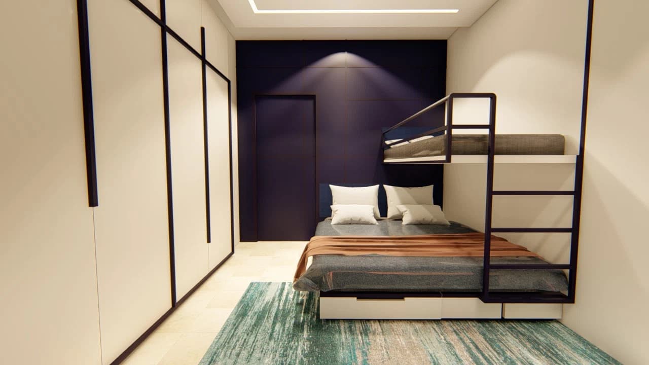 Bedroom with bunk bed and wall panels