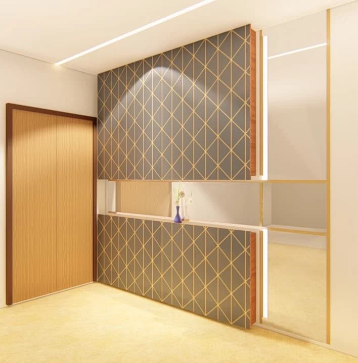 Foyer wall with patterned panel detail