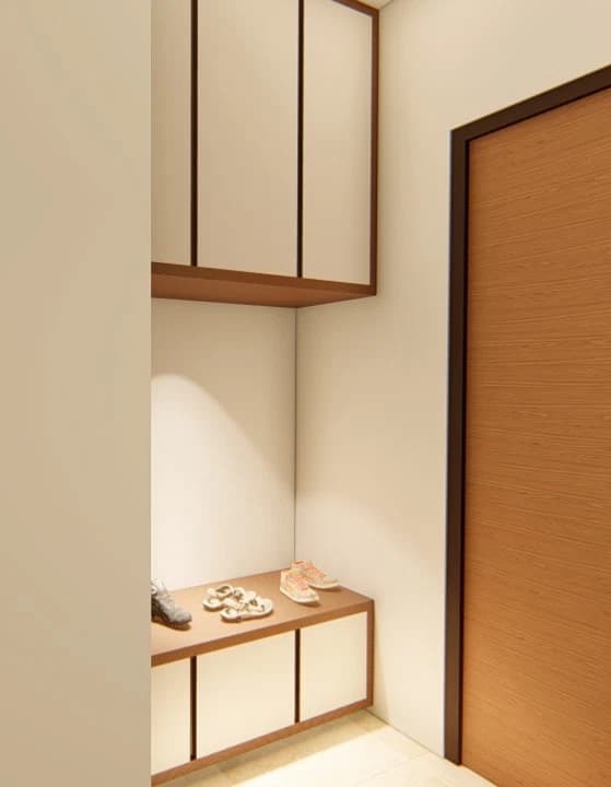 Entry niche with small console and wall cabinets