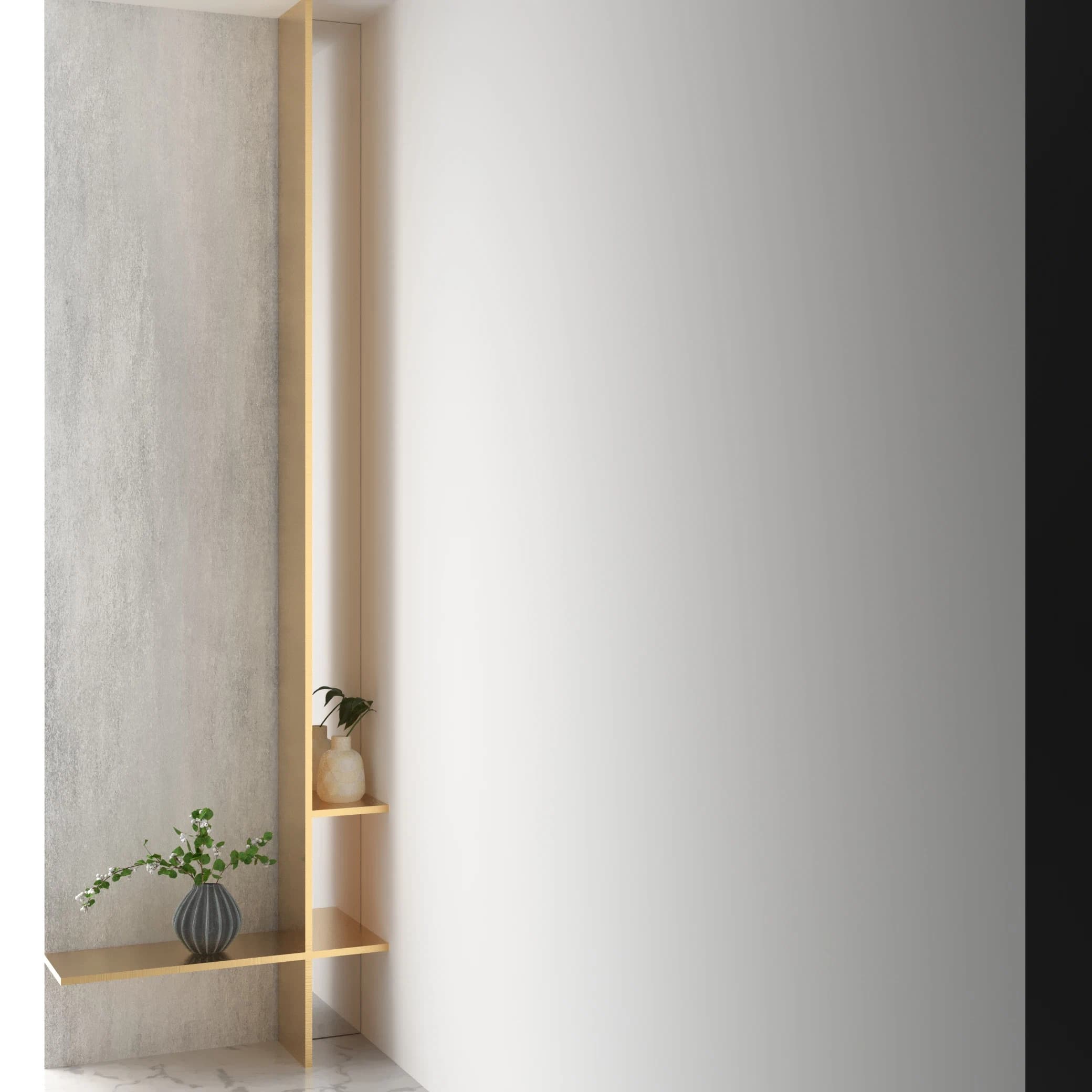 Foyer with vertical wall panels and console