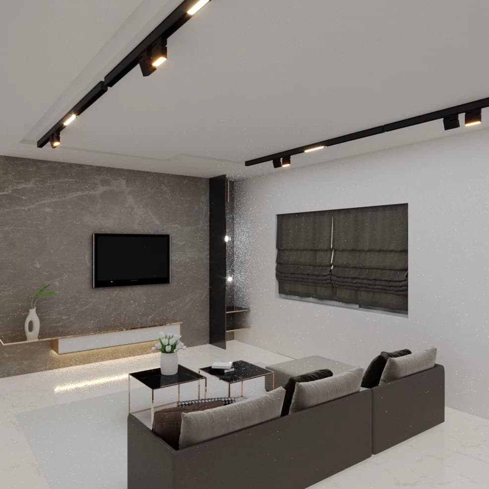 Living room with television wall and seating