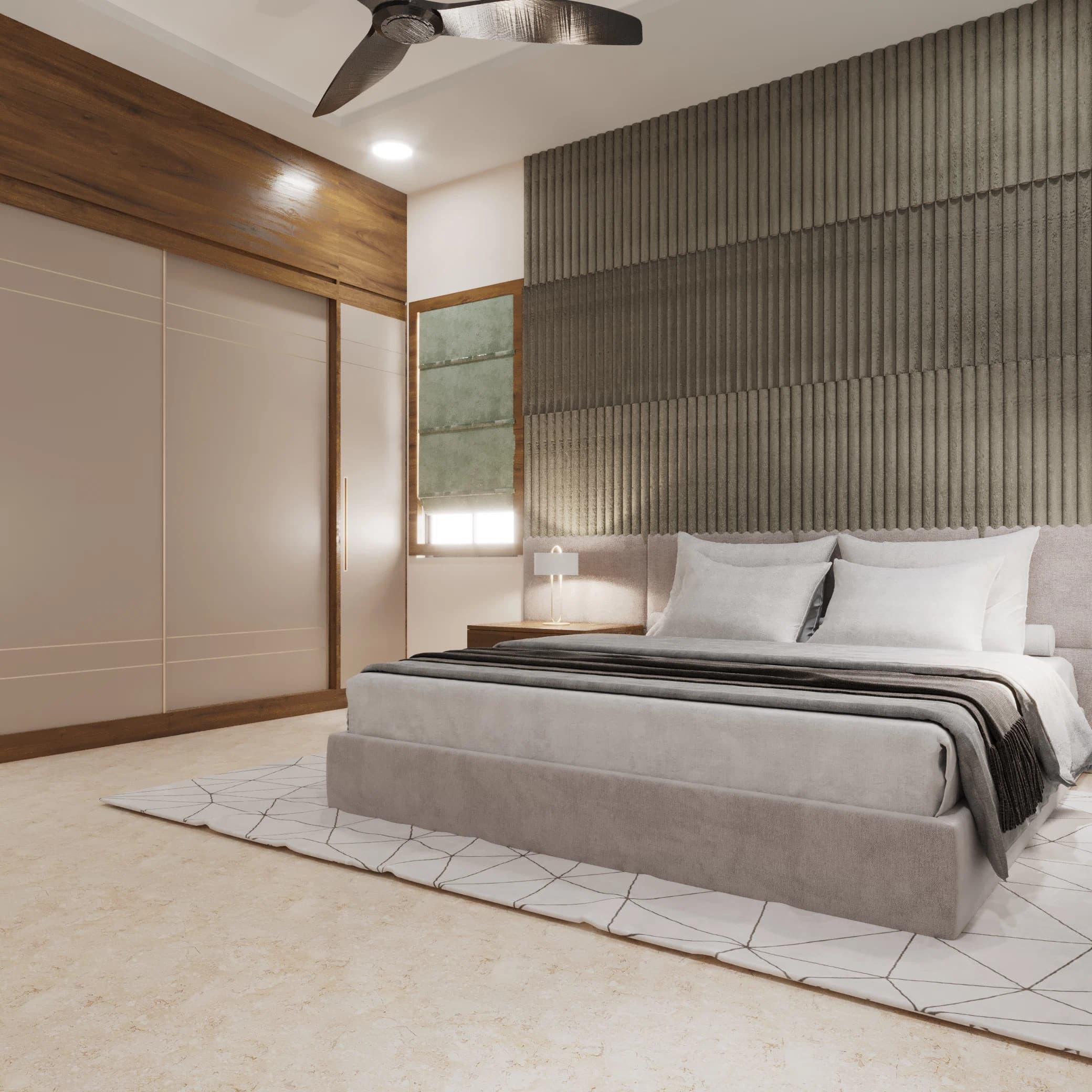 Bedroom with bed and wall lighting