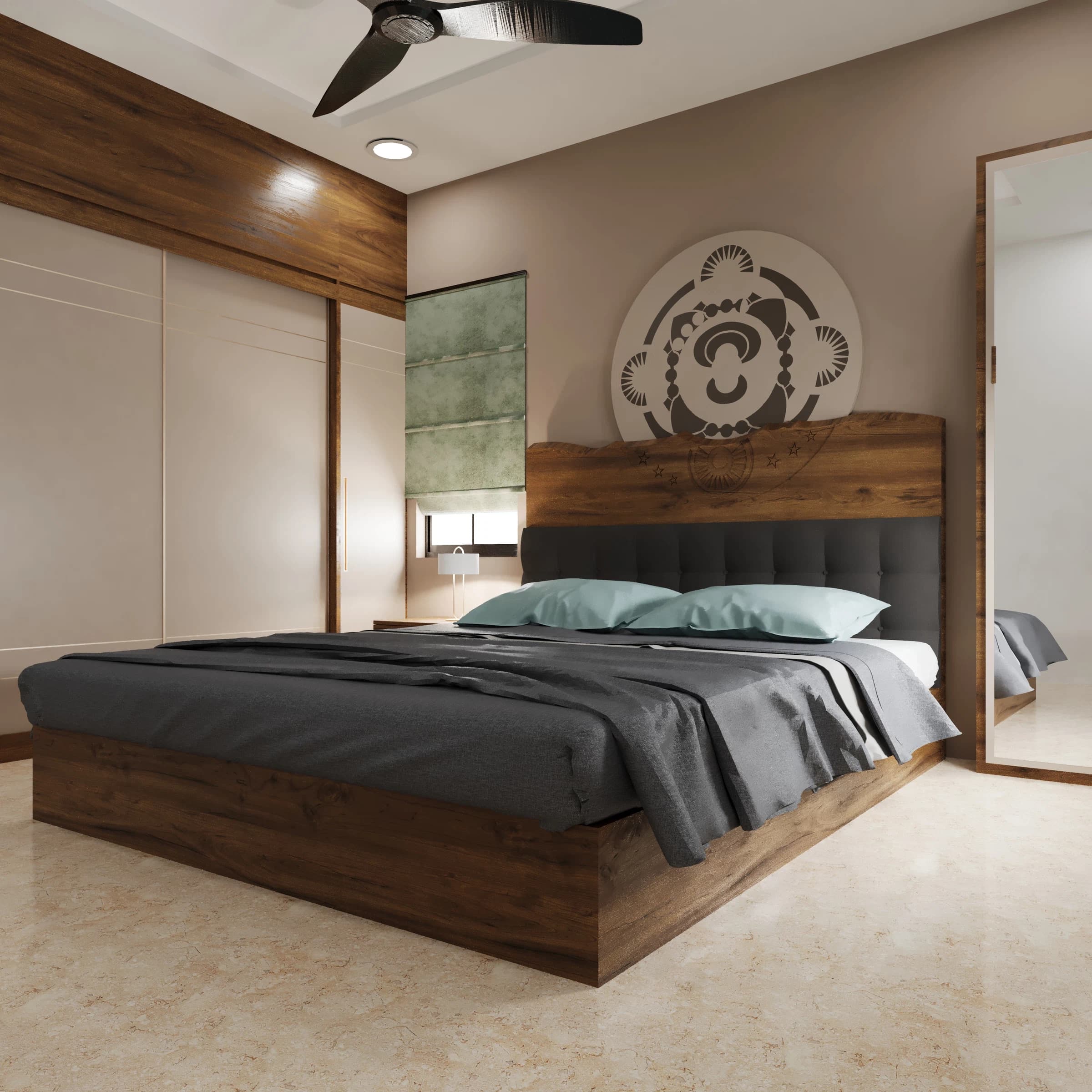 Bedroom with bed and decorative wall art