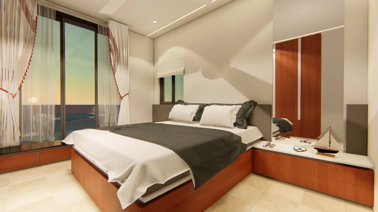 Bedroom with bed and side table