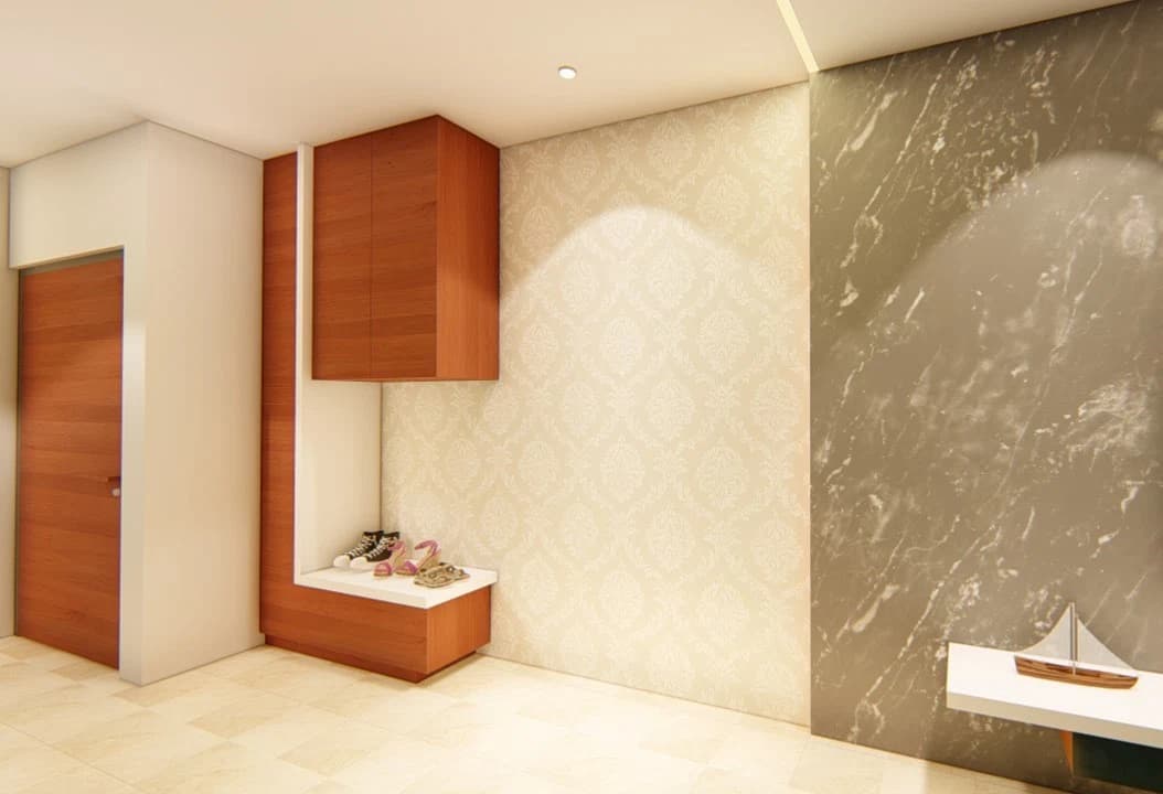 Entry area with wall niche and door