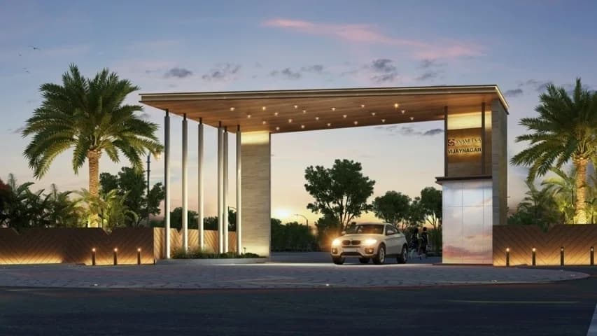 Entrance gateway rendered at evening